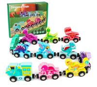 KBIBCK Magnetic Number Train Toy, 11 Pcs Wooden Dinosaur Train Set, Montessori Sensory Toys, Wooden Dinosaur Number Train for 1+ Year Old Boy Girl, Number Magnetic Train Birthday Gift for Toddler Kids