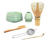 KBIBCK Matcha Tea Set, 6pcs Matcha Whisk Set, Matcha Ceremony Accessory, Whisk Holder, Matcha Bowl, Matcha Whisk, Scoop, Sifter, Ceramic Matcha Bowl Tea Ceremony Accessory for Making Matcha (Green)