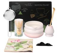 KBIBCK Matcha Tea Set Pink, 7 PCS Matcha Whisk Set, Japanese Matcha Sets with Matcha Bowl, Scoop, Sifter, Matcha Bamboo Whisk, Matcha Whisk Stand, Gift for Beginners Matcha Lover (Gradient Pink)