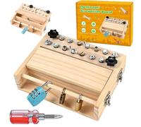KBIBCK Montessori Screwdriver Board Set for 3 4 5 Year Olds,Wooden Kids Tool Set with Lock and Key,Wooden Montessori Sensory Toys,Toddler Screwdriver Toy, Fine Motor Skills Toys for Toddlers Travel