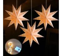 KBIBCK Pack of 3 Paper Star Lampshade Folding Star Christmas with Light, 45 cm LED Paper Star Illuminated for Hanging, 3D Advent Star Window Decoration for Wedding, Birthday, Christmas, New Year's Eve