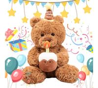KBIBCK Personalised Teddy Bear, 30cm Teddy Bear Stuffed Animal Holding Cake, Home Decor, Gifts for Girlfriend Boyfriend on Valentines Day Birthday Christmas Anniversary (Happy Birthday)