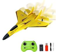 KBIBCK Remote Control Plane, RC Plane Ready to Fly, Remote Control Wireless Airplane Toy, RC Planes 2CH 2.4Ghz RC Planes with LED Lights, Remotes Control Airplanes for Kids Beginners Adult (Yellow)