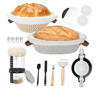 KBIBCK Sourdough Starter Kit, 9 Inch Round & 10 Inch Oval Bread Proofing Basket Set, Bread Baking Supplies with Starter Jar, Cloth Liner, Bread Lame, Dough Whisk, Scrapers & Brush for Baking Lover