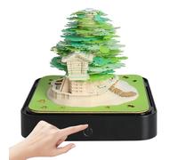 KBIBCK Time Piece Calendar 2026, 3D Calendar 2026, 3D Paper Sculpture Calendars with LED Light and Dust Cover, Paper Carving Art Memo Pad Notepad for Home Office Desktop Decorations (Green Tree House)