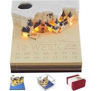 KBIBCK Time Piece Calendar 2026, 3D Desk Calendar 2026,Magic Castle Weekly Calendars with LED Lights,Tear-Away 3D Paper Art Notepad, 3D Calendar Paper, DIY Decoration Gift for Christmas, Housewarming