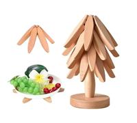 KBIBCK Tree Shape Trivet Set, 4 Pcs Wooden Trivets for Hot Dishes, wooden tree coasters, Wooden trivet tree, Anti Scald Mat Table Mat, Foldable Pads for Kitchen Accessories, 3 Wooden Trivet+1 Stand