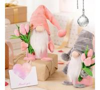 KBIBCK Tulip Gonks Faceless Dwarf Doll, 2 PCS Spring Gonks Faceless Dwarf Doll with Tulip Bouquet, Pendant & Heart Card, Elf Figure Tabletops Gnomes Ornament for Mother Daughter Girlfriend Gifts