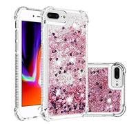 KBIKO-zxl Compatible with Glitter Liquid Case for iPhone 8 Plus, Sparkle Sequin Floating Quicksand Solid Love TPU Shockproof Protective Cover for iPhone 6 Plus / 6s Plus.Rose Gold YBL