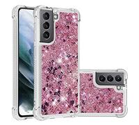 KBIKO-zxl Compatible with Glitter Liquid Case for Samsung Galaxy S21 5G, Sparkle Sequin Floating Quicksand Solid Love TPU Shockproof Protective Cover for Galaxy S21 5G.Rose Gold YBL