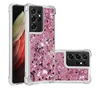 KBIKO-zxl Compatible with Glitter Liquid Case for Samsung Galaxy S21 Ultra, Sparkle Sequin Floating Quicksand Solid Love TPU Shockproof Protective Cover for Galaxy S21 Ultra.Rose Gold YBL