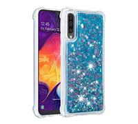 KBIKO-zxl for Samsung Galaxy A30S Case, Liquid Glitter Case Air-Cushion Drop Resistant Bling Shiny Sparkle Flowing ShockProof Soft TPU Bumper Cover for Galaxy A50 / A30S.Blue YBL