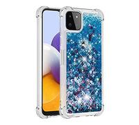 KBIKO-zxl Samsung Galaxy A22 5G Case, Liquid Glitter Case Air-Cushion Drop Resistant Bling Shiny Sparkle Flowing ShockProof Soft TPU Bumper Cover for Samsung Galaxy A22 5G.Blue YBL
