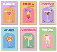 KBKBART Cocktail Mixology Wall Art Print, Cute Colorful Liquor Drink Alcohol Wall Art for Home Decor, Cocktail Poster Aesthetic for Girls Party Apartment Dorm Kitchen Bar Decoration, Funky Trendy