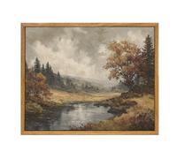 KBKBART Framed Canvas Wall Art for Living Room, Autumn Fall River Dawn Forest Trees Nature Landscape Wall Decor Picture Prints Art Home Bathroom Artwork, 8"x10"