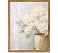 KBKBART Framed Wall Art Vintage, Farmhouse Decor White Hydrangeas Muted Vintage Floral Canvas Painting, Flower Prints Wall Art for Bedroom, Bathroom, Living Room