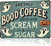 KBKBART Funny Coffee Bar Wall Decor Signs Freshly Boo'd Coffee Gothic Metal Tin Signs Vintage Halloween Garage Home Decorations Signs 8 X 12 Inch