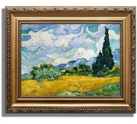 KBKBART Gold Framed Van Gogh Wall Art, Vintage Abstract Wheat Field with Cypress Canvas Impressionist Oil Painting, Farmhouse Country Landscape Wall Decor, Van Gogh Famous Artist Poster for Room