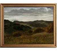 KBKBART Gold Framed Vintage Landscape Wall Art Home Decor, Retro Mountain Vintage Painting Prints, Moody Countryside Farmhouse Landscape Wall Decor, Canvas Wall Art for Living Room Bedroom Home