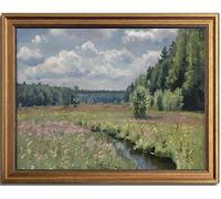 KBKBART Gold Framed Vintage Wall Art Prints, Retro Muted Green Forest Nature Wilderness Illustrations Canvas Painting, Farmhouse Decor Wall Art Spring Floral Wildflower Field Pictures Antique Wall