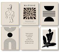 KBKBART Matisse Wall Art Prints, Abstract Matisse Wall Art Exhibition Posters, Black Beige Women Body Line Art Leaf Boho Art Prints, Living Room Wall Decor（8x10inch, Unframed