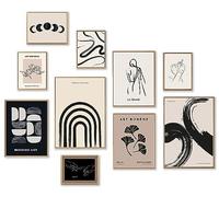 KBKBART Minimalist Boho Wall Art Prints, 10 PCs Abstract Neutral Black Beige Women Body Line Flower Canvas Art, Eclectic Home Decor for Room