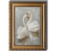 KBKBART Vintage Framed Wall Art for Living Room, Farmhouse White Swan Vintage Painting Canvas Wall Art Prints for Bathroom Wall Decor, Classical Gold Framed Animal Vintage Wall Decor Aesthetic for