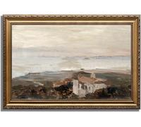 KBKBART Vintage Framed Wall Art for Living Room, Retro Muted European Coastal Prints Painting, Neutral Warm Tone Landscape Art Wall Decor, Gold Framed Oil Painting Canvas Artwork, 12"x16"