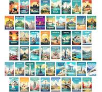 KBKBART Vintage Travel Decor Posters, 50 Pcs Retro Wall Art Prints, Trendy Travel Poster Aesthetic Pictures, Around The World Mini City Landscape Photo Wall Collage Kit 4"x6" for Teen Dorm Bedroom