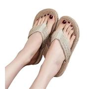 KBLDOPN 36-41 Womens Flip Flops Weave Slippers Summer Shoes Female Straw Plaited Article Thong Soft Bottom Sides Mujer Beach Footwear(37)
