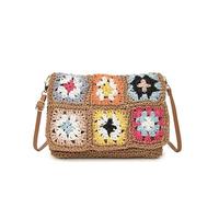 KBLDOPN Crochet Handbagbag Fabric Patchwork Flowers Shoulder Bags Spring Large Capacity Beach Bag for Women Solid Versatile Women's Handbags(Khaki)
