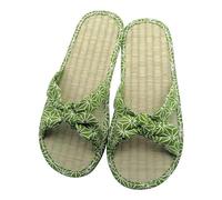 KBLDOPN Women Shoes Sandals Female Straw Mat Slippers Casual Bow Rattan Beach Home Ladies Flat Slides(Green,38)