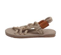 KBLDOPN Women's Vintage Sandals Flat Open Toe Rainbow Coloured Rope Handmade Cross Strap Straw Shoes(Beige,42)