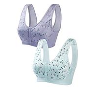 KBLT Wireless Front Button Bras, Front Fastening Sports Bra High Impact, Full Coverage Sleep Bra for Middle Elderly Women No Underwire, Mom's Gift (2 Set D, XL)