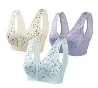 KBLT Wireless Front Button , Front Fastening Sports Bra High Impact, Full Coverage Sleep Bra for Middle Elderly Women No Underwire, Mom's Gift (3 Set B, 2XL)