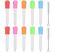 KBNIAN 10 Pcs Liquid Droppers, 5ml Plastic Liquid Dropper Silicone and Plastic Droppers Pipettes with 2 Cleaning Brush Transfer Eyedropper with Bulb Tip for Children Gummy Making Candy Mold 5 Colors