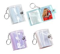 KBNIAN 4Pcs 2 Inch Mini Photo Album Keyring, 24 Pockets Photo Storage PVC Mini Small Photo Album Binder with Keychain Clear Pocket Photo Album Keychain for Cards, Pictures, Picture Cards, ID Photo