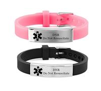 KBNSUIAN 2 Pack Adjustable DNR Do Not Resuscitate Bracelets Personalised Medical Alert ID Silicone Wristband for Women Men