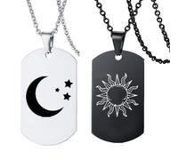 KBNSUIAN 2 Pack Moon Sun Matching Necklaces for Couples,His Hers Statment Promise Commitment Dog Tag Pendant Chains for Him Her Couple Jewellery Set for Valentine's Day Anniversary