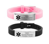 KBNSUIAN 2pcs Adjustable Medical Alert ID COPD Chronic Obstructive Pulmonary Silicone Bracelet Wristband for Women Men Personalised Medic Disease Awareness Bangle for Emergency, with Aid Bag