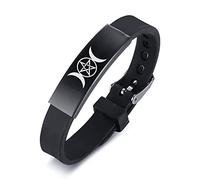KBNSUIAN Adjustable Silicone Triple Goddess Pentacle Moon Bracelet Magical Wiccan Bangle Pagan Jewellery for Women Men Children, Black