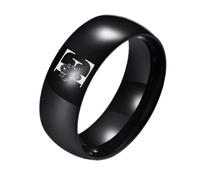 KBNSUIAN Black Floral E Initial Ring for Men Women,Flower Alphabet Capital Nickname Anniversary Promise Wedding Band for Him Her,Dainty Stainless Steel Polished Plain Thumb Ring 8mm,Size 7
