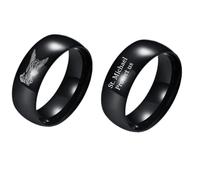 KBNSUIAN Christ Saint Michael Archangel Protection Ring Religious St. Michael Defender Prayer Polished 8mm Thumb Ring Catholic Christian Amulet Talisman Symbolic Wedding Band for Men Women,Size 12