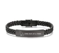 KBNSUIAN Dainty Christening Meditation Bracelet, Inspirational One Day at A Time Serenity Prayer Hand Leather Bangle for Men Women, Positive Healing Jewellery Christian Gifts for Son Daughter Husband
