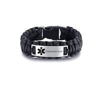 KBNSUIAN Death with Dignity DNR Paracord Bracelet for Men Personalised Medical Alert Do Not Resuscitate Bangle Life Willings Identification Jewellery Reminder,9 Inch,Black