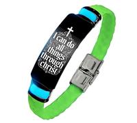 KBNSUIAN Glow in The Dark Floral Cross & Scripture Silicone Bracelet, I Can Do All Things Through Christ Religious Christian Faith Gift for Men Women