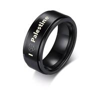 KBNSUIAN Palestine Solidarity Symbol Ring Stainless Steel Palestinian Flag Spinner Ring Free Palestine Jewellery, Size 12, Black