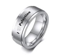 KBNSUIAN Palestine Solidarity Symbol Ring Stainless Steel Palestinian Flag Spinner Ring Free Palestine Jewellery, Size 12, Silver