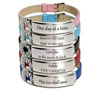KBNSUIAN Personalised Leather Bracelet with A-Z Rhinestone Initial Charm & Custom Nameplate ID Wristband, Names Date Phone Number Text Mantra Laser Engraved Bangle for Youth Adults, Adjustable