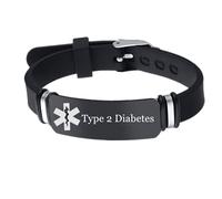 KBNSUIAN Personalised Medical Alert ID Type 1 2 Diabetes Bracelet Silicone Diabetic Awareness Wristband Bangle for Women Men Children Teens Customised Identification Jewellery for Emergency